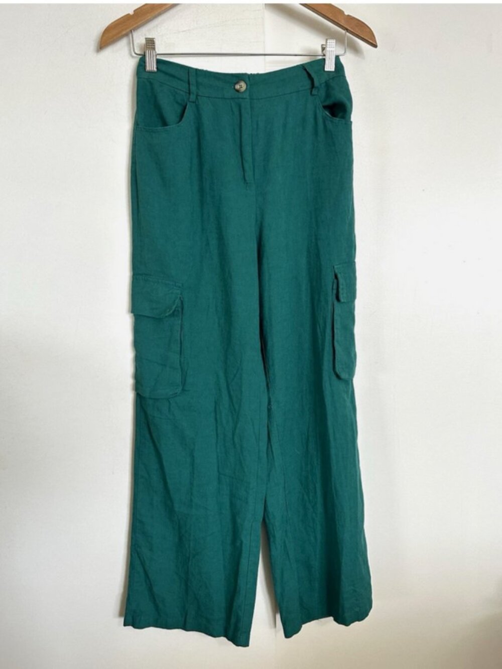 HAPPILY GREY Green Linen Cargo Pants NWT S/M Waist 26"